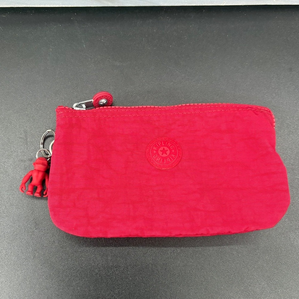Kipling Creativity Large Pouch Red Triple Compartment Nylon Cosmetic Bag Pouch